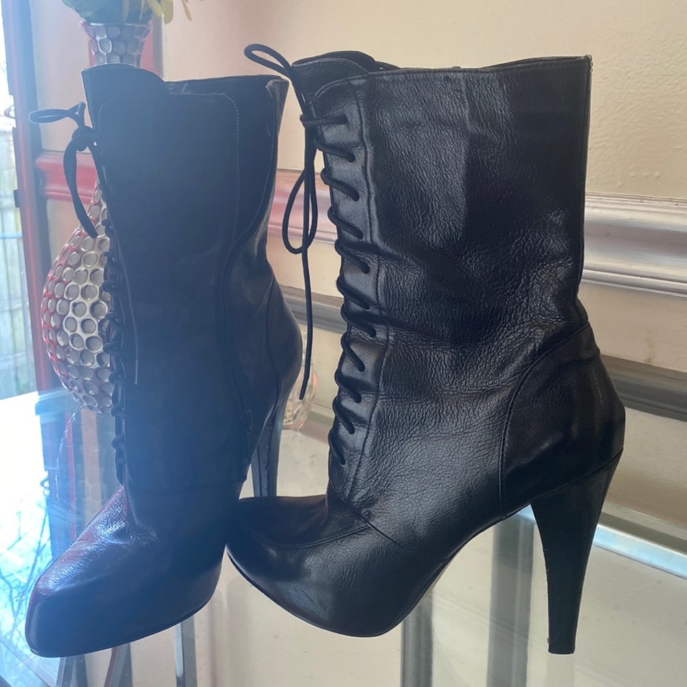 -women’s 4inch black heel boots lace/zipper